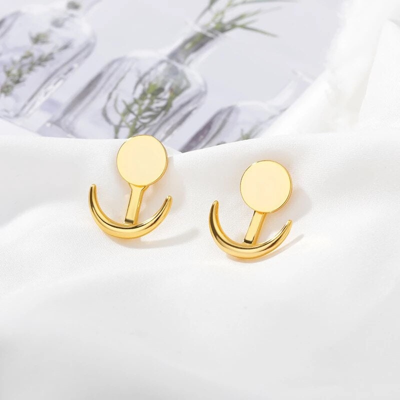 Boho Sun Moon Stud Earrings, Gold Celestial Earrings, 18K Gold Sun and Moon Studs, Punk Minimalist Earrings for Women, Gift for Her