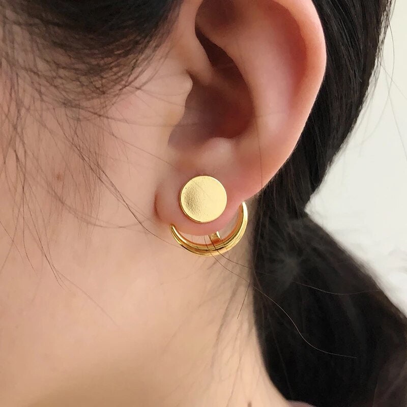 Boho Sun Moon Stud Earrings, Gold Celestial Earrings, 18K Gold Sun and Moon Studs, Punk Minimalist Earrings for Women, Gift for Her