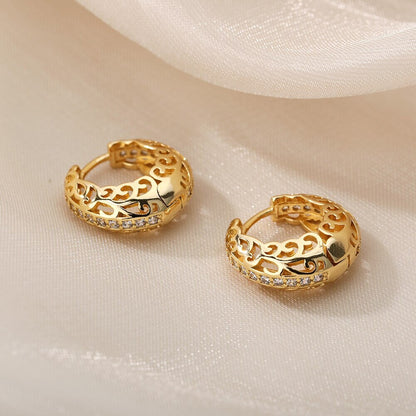Boho Henna 18K Gold Plated Hoop Earrings, Henna Weave Flower Hoop Earrings, Punk Dainty Minimalist Hoops for Women, Gift for Her