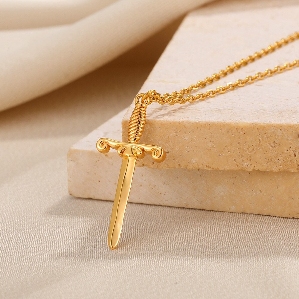 Punk Sword Pendant, Gold Sword Necklace, 18K Gold Sword, Gothic Knights Dagger Dainty Minimalist Jewelry, Gift for Her, Gift for Him