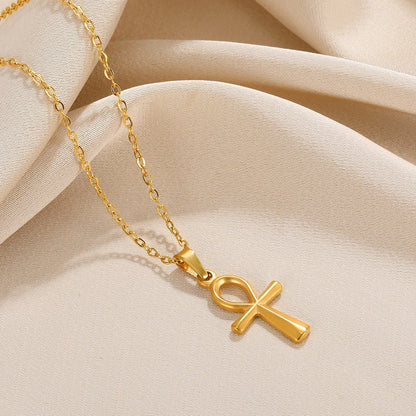 Gothic Egyptian Ankh Pendant, Gold Egyptian Key of Life Necklace, 18K Gold Egyptian Cross, Boho Dainty Minimalist Ethnic Religious for Women