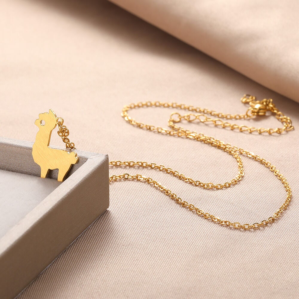 Cute Llama Pendant, Gold Llama Pendant, 18K Gold Alpaca Necklace, Boho Mini Minimalist Baby Necklace, Gift for Her, Gift for Him