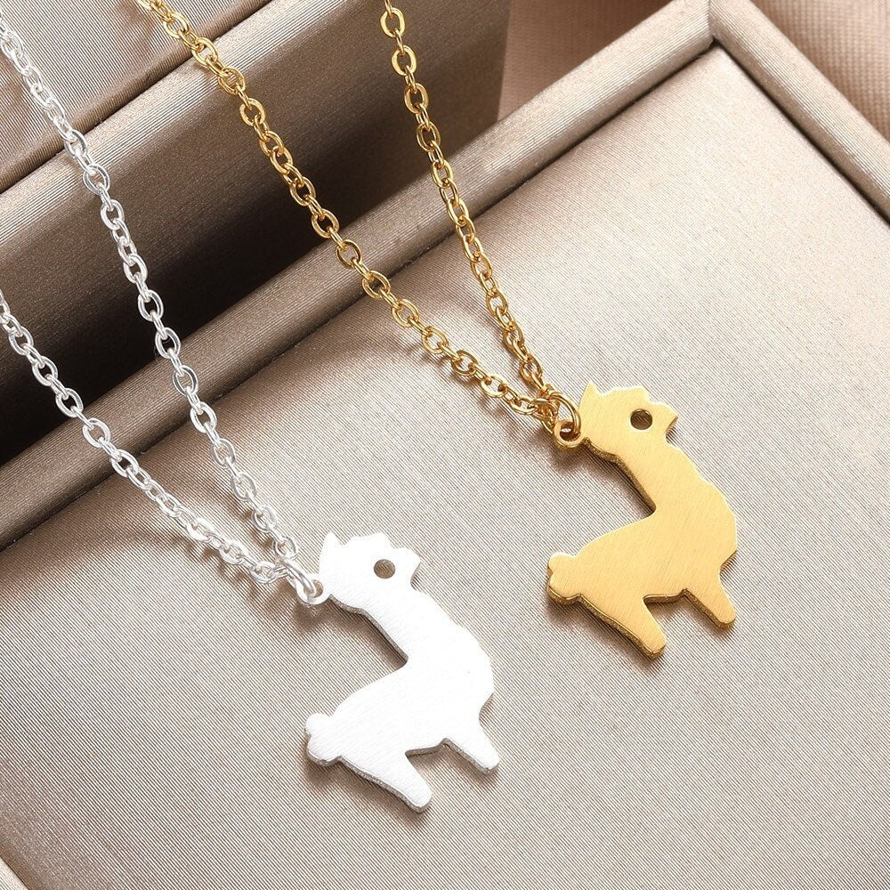 Cute Llama Pendant, Gold Llama Pendant, 18K Gold Alpaca Necklace, Boho Mini Minimalist Baby Necklace, Gift for Her, Gift for Him