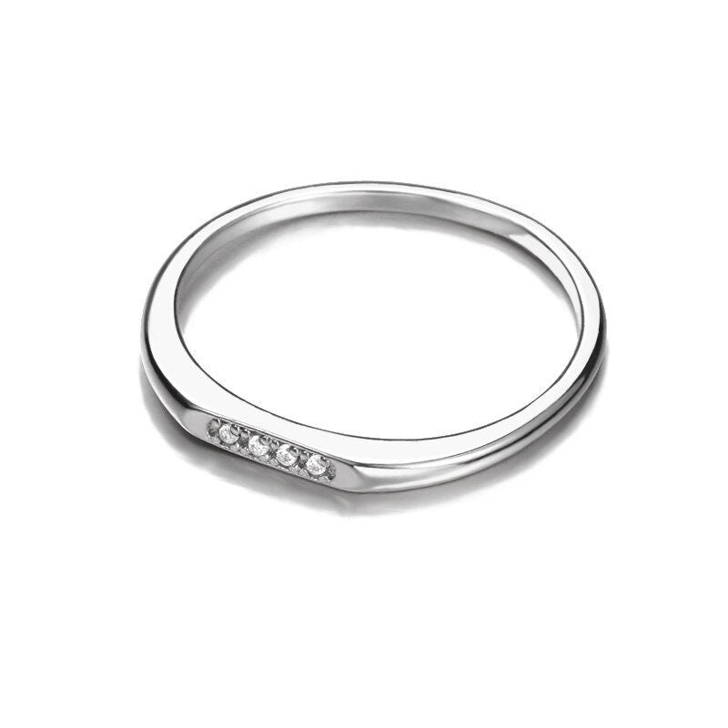 Dainty Thin Engagement Band, Gold Cubic Zirconia Ring, 18K Gold Engagement Ring, Boho Minimalist Ring for Women, Gift for Her