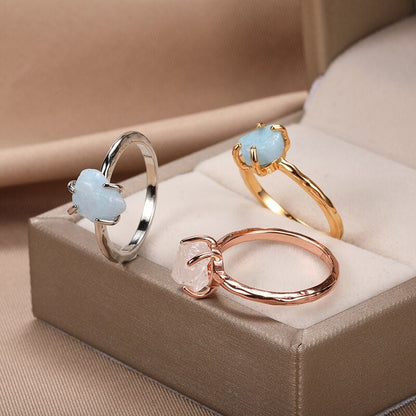 Punk Quartz Ring, 18K Gold Crystal Ring, Dainty Minimalist Quartz Ring, Gothic Fashion Crystal Ring for Women, Gift for Her