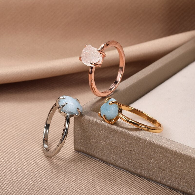 Punk Quartz Ring, 18K Gold Crystal Ring, Dainty Minimalist Quartz Ring, Gothic Fashion Crystal Ring for Women, Gift for Her