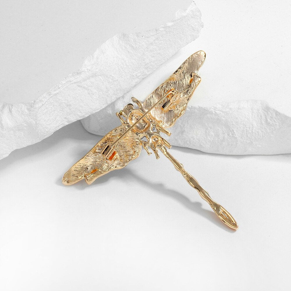 Punk Crystal Dragonfly Brooch, Gold Cubic Zirconia Dragonfly Brooch Pin, Dainty Dragonfly Brooch for Women, Gift for Her