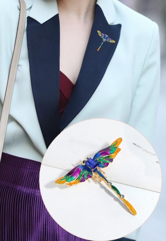 Punk Crystal Dragonfly Brooch, Gold Cubic Zirconia Dragonfly Brooch Pin, Dainty Dragonfly Brooch for Women, Gift for Her