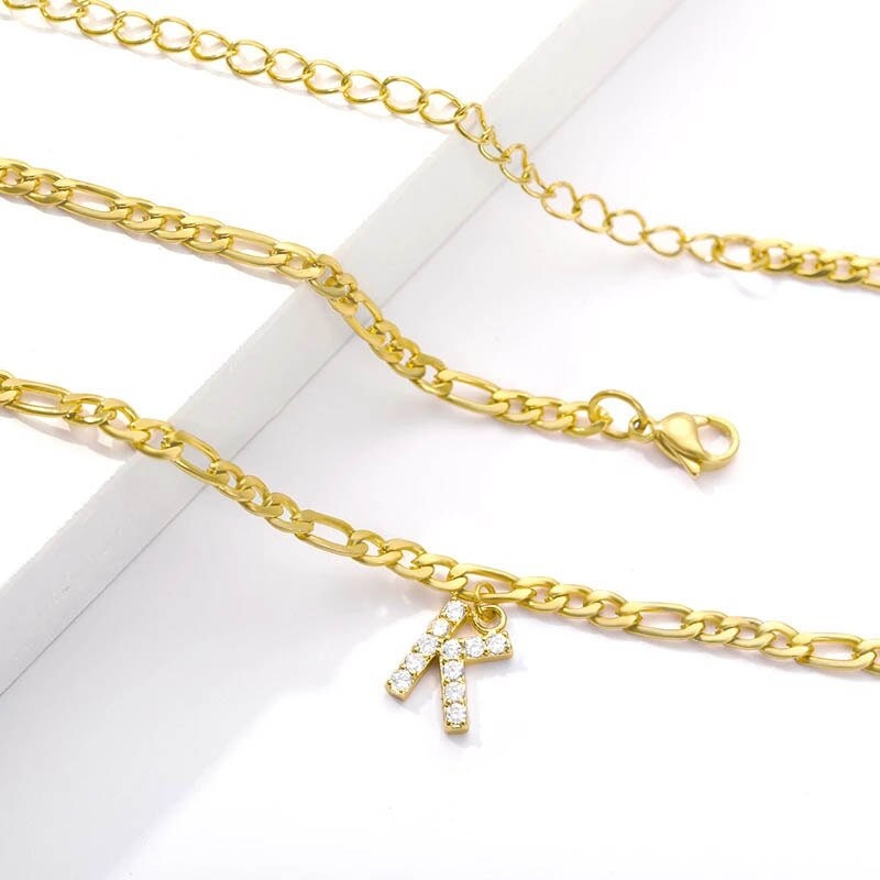 Punk Crystal Initials Anklet, Gold Cubic Zirconia Initials Anklet, Dainty Letter Anklet, Minimalist Initials Anklet for Women, Gift for Her