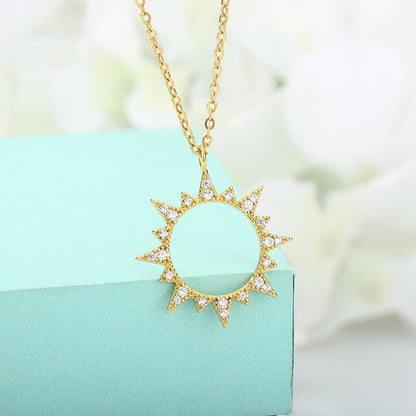 18K Gold Sun Pendant, Boho Hollow Sun Necklace, Gold Cubic Zirconia Punk Sun Pendant, Dainty Crystal Gothic Sun Necklace, Minimalist