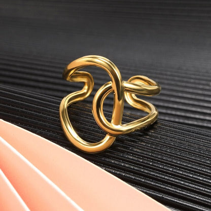 18K Gold Punk Hollow Ring, Boho Gold Geometric Twist Ring, Punk Hollow Ring for Women, Minimalist Abstract Artsy Twisted, Gift for Her