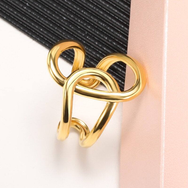 18K Gold Punk Hollow Ring, Boho Gold Geometric Twist Ring, Punk Hollow Ring for Women, Minimalist Abstract Artsy Twisted, Gift for Her