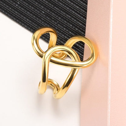 18K Gold Punk Hollow Ring, Boho Gold Geometric Twist Ring, Punk Hollow Ring for Women, Minimalist Abstract Artsy Twisted, Gift for Her