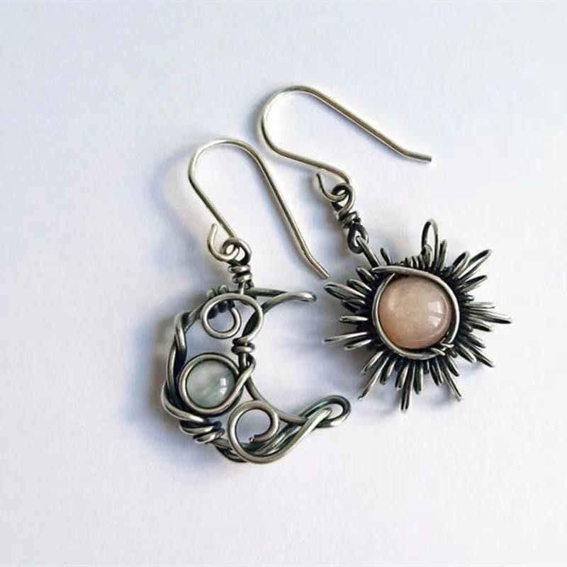 Boho Moon and Sun Drop Earrings, Punk Stainless Steel Celestial Moon Sun Dangle Earrings, Gothic Moonstone Drop Earrings, Dainty for Women