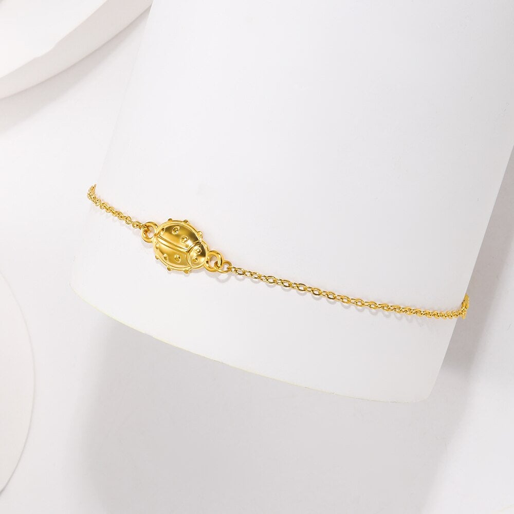 Boho 18K Gold Lady Bug Bracelet, Punk Gold Ladybug Charm Bracelet, Dainty Minimalist Bracelet for Women, Gift for Her