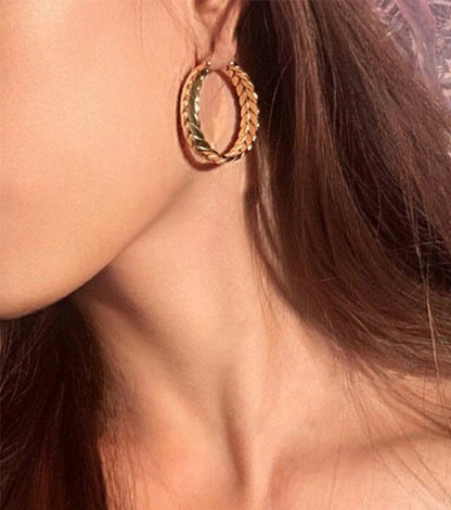 Boho Greek Wreath Hoop Earrings, 18K Gold Wheat Leaves Hoop Earrings, Punk Greek Dainty Earrings, Minimalist Hoops for Women, Gift for Her