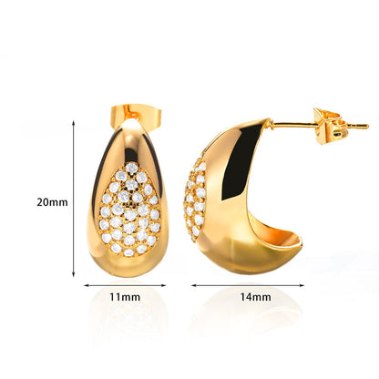 Boho Gold Thick Hoop Earrings, 18K Gold Cubic Zirconia Hoop Earrings, Crystal Gold Thick Hoop Earrings, Punk Dainty Minimalist for Women