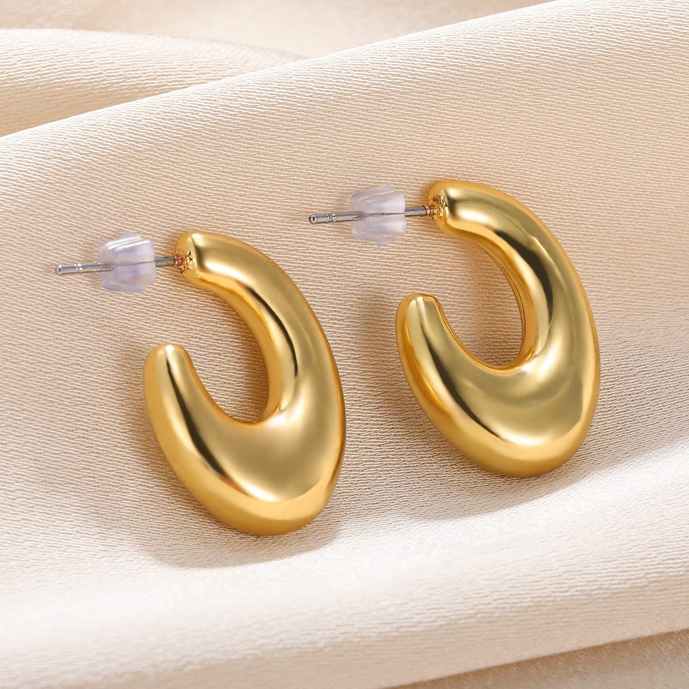 Boho Fish Hook Hoop Earrings, 18K Gold Hoop Hoop Earrings, Punk Thick Hook Hoop Earrings for Women, Dainty Minimalist Gift for Her