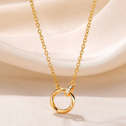 Boho Gold Ring Necklace 18K Gold Cubic Zirconia Circle Pendant, Dainty Minimalist Crystal Ring Necklace for Women, Gift for Her