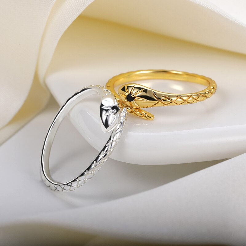 Punk 18K Gold Snake Ring, Gothic Crystal Snake Ring, Cubic Zirconia Dainty Minimalist Snake Ring for Women, Boho Punk, Gift for Her