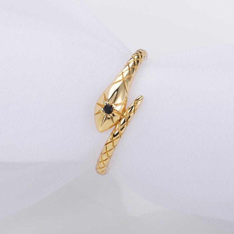 Punk 18K Gold Snake Ring, Gothic Crystal Snake Ring, Cubic Zirconia Dainty Minimalist Snake Ring for Women, Boho Punk, Gift for Her