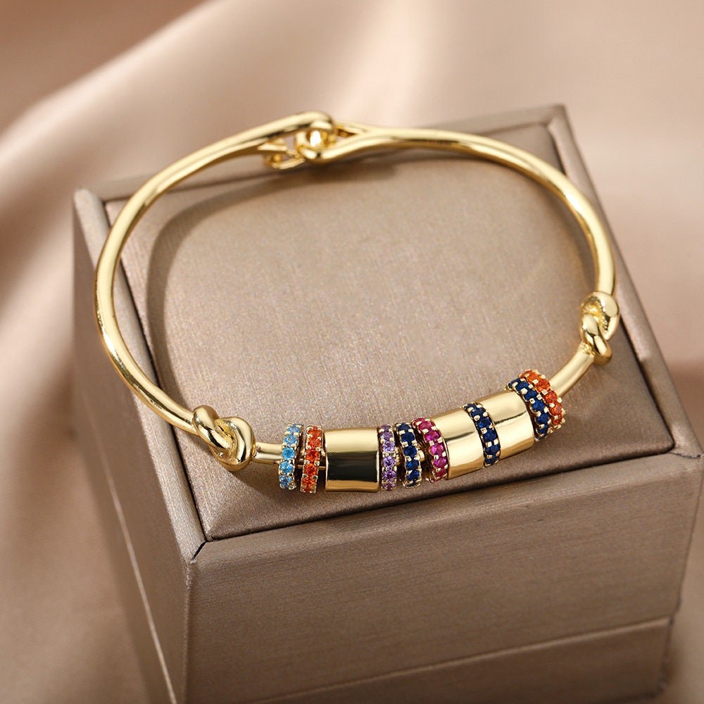 Boho 18K Gold Plated Bangle, Gold Crystal Cubic Zirconia Punk Bracelet, Dainty Minimalist Gothic Bangle for Women, Gift for Her