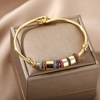Boho 18K Gold Plated Bangle, Gold Crystal Cubic Zirconia Punk Bracelet, Dainty Minimalist Gothic Bangle for Women, Gift for Her