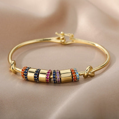 Boho 18K Gold Plated Bangle, Gold Crystal Cubic Zirconia Punk Bracelet, Dainty Minimalist Gothic Bangle for Women, Gift for Her