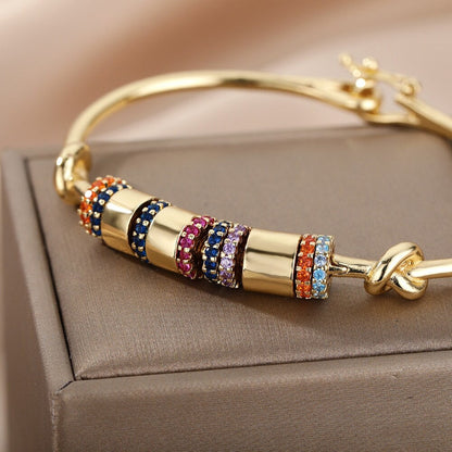 Boho 18K Gold Plated Bangle, Gold Crystal Cubic Zirconia Punk Bracelet, Dainty Minimalist Gothic Bangle for Women, Gift for Her