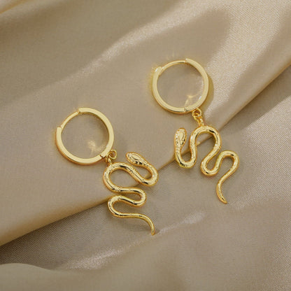 Punk 18K Gold Snake Dangle Earrings, Boho Gold Snake Drop Hoop Earrings, Gothic Dainty Minimalist Snake Hoops for Women, Gift for Her