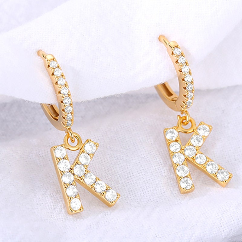 Dainty Initial Crystal Drop Earrings, 18K Gold Plated Cubic Zirconia Letter Drop Earrings, Boho Minimalist Initials for Women, Gift for Her