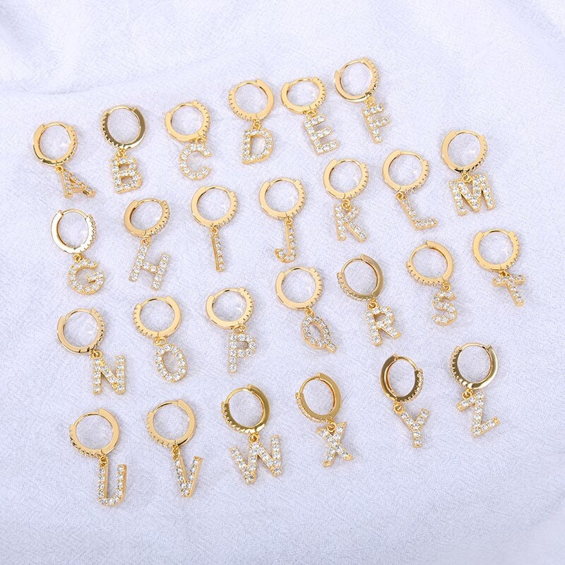 Dainty Initial Crystal Drop Earrings, 18K Gold Plated Cubic Zirconia Letter Drop Earrings, Boho Minimalist Initials for Women, Gift for Her
